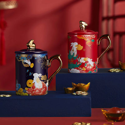 quality Custom 3D Keramik-Tasse 3D Blaue Tasse mit Goldgriffe Heim-Tee-Weihnachtsgeschenk factory